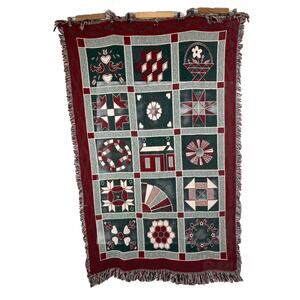 Vintage Country Cottage Woven Tapestry Throw Blanket 42” x 69” 1990 Red/Green